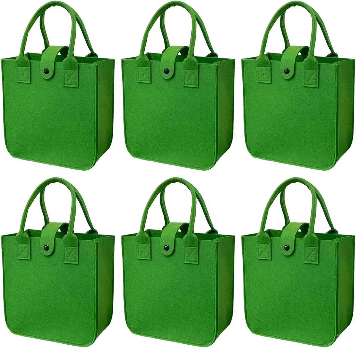 Set van 6 Kleine Vilten Boodschappentassen met Handvat - Groen - Opvouwbaar