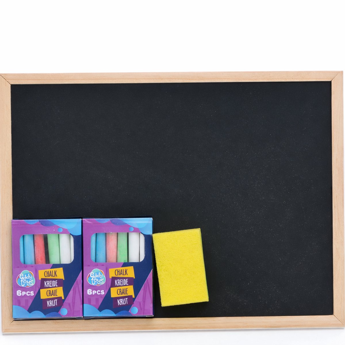Eddy Toys Schoolbordset 14-delig - Krijtset met 12x Schoolkrijt en Wisser - Accessoires voor Schoolbord - Krijtbord Set voor Kinderen - 14 Stuks