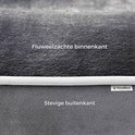 Detail van de fluweelzachte binnenkant en stevige buitenkant van een grijze hondenmand.