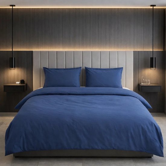 Decoware Dekbedovertrek Uni 240x220 cm - Donkerblauw - Katoen - Met Kussenslopen - Lits-jumeaux van Decoware — afbeelding 5
