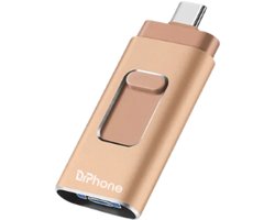 DrPhone EasyDrive - 256GB - 4 In 1 Flashdrive - OTG USB 3.0 + USB-C + Micro USB + Lightning iPhone - Android - Tablet Opslag - Goud