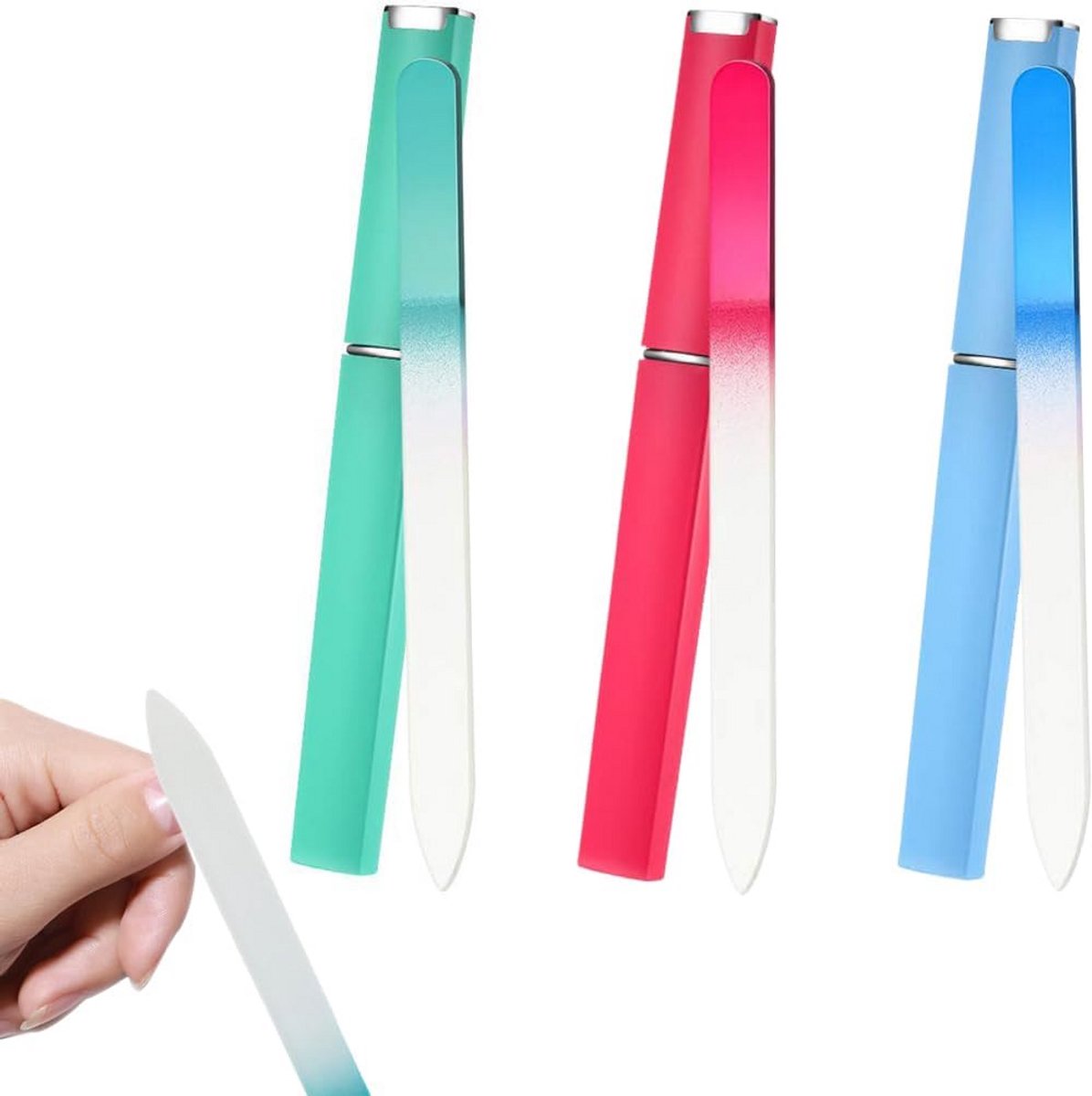 3 Stuks Glazen Nagelvijlen Set met Beschermetui