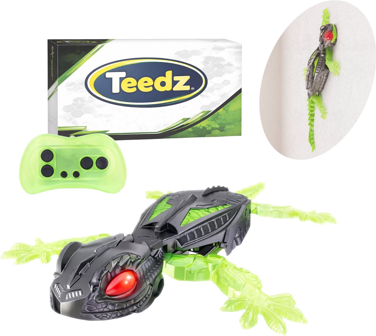 Teedz - Op Afstand Bestuurbare Hagedis – Muur & Plafond Klimmende RC Gekko met LED Ogen – Interactief Speelgoed met Afstandsbediening – Oplaadbaar – Vanaf 4 Jaar
