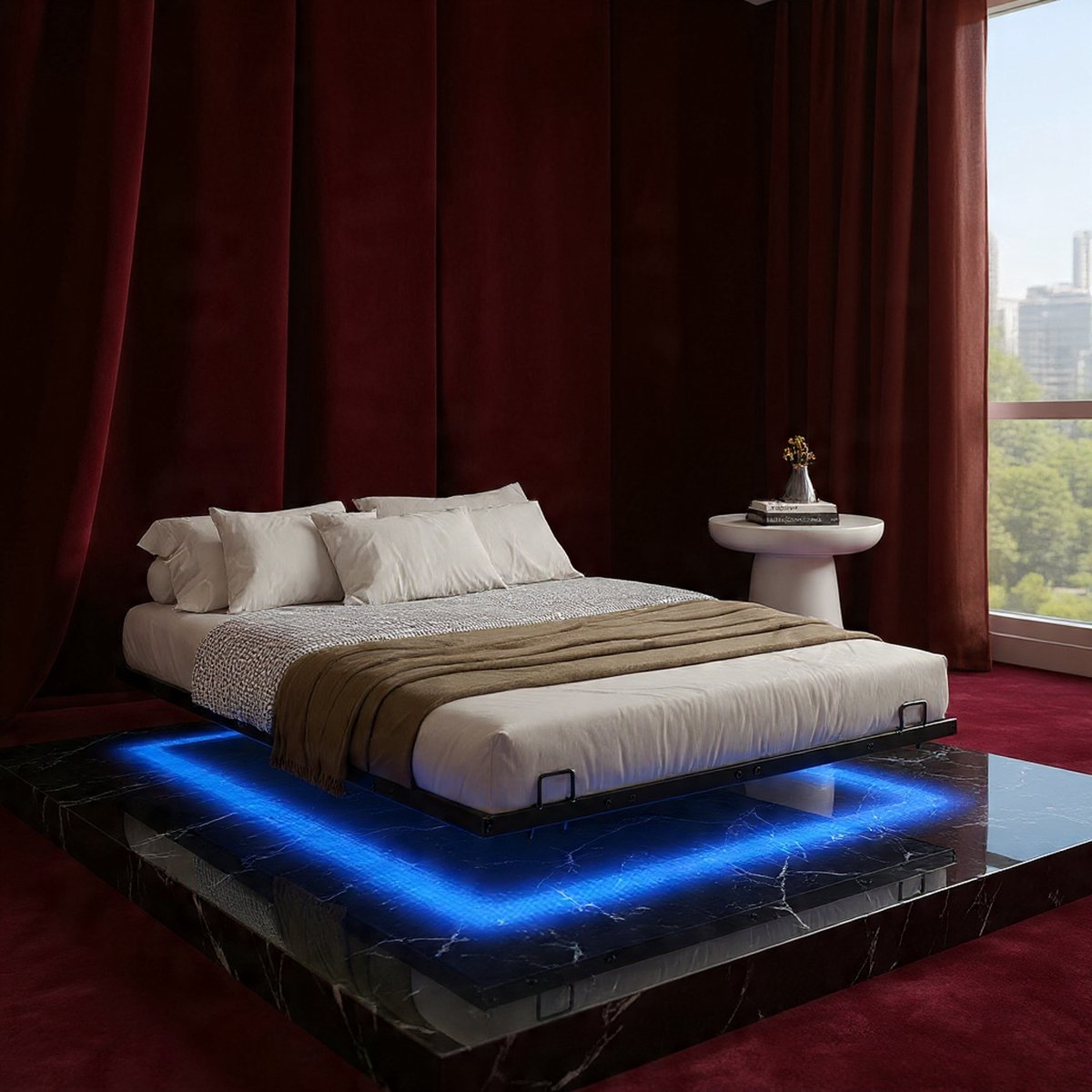 Floating LED Bedframe 140x200 cm met RGB Verlichting en Metalen Lattenbodem – Zwevend Design, Modern Industrieel, Zonder Hoofdbord – House&Garden