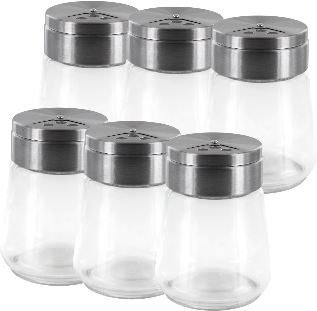 Home Deco Factory kruidenpotjes - 6x - glas - 80 ml - transparant - met strooier