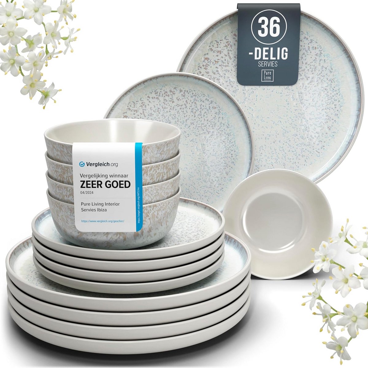 Servies voor 12 personen Ibiza 36-delig Steengoed Licht Beige