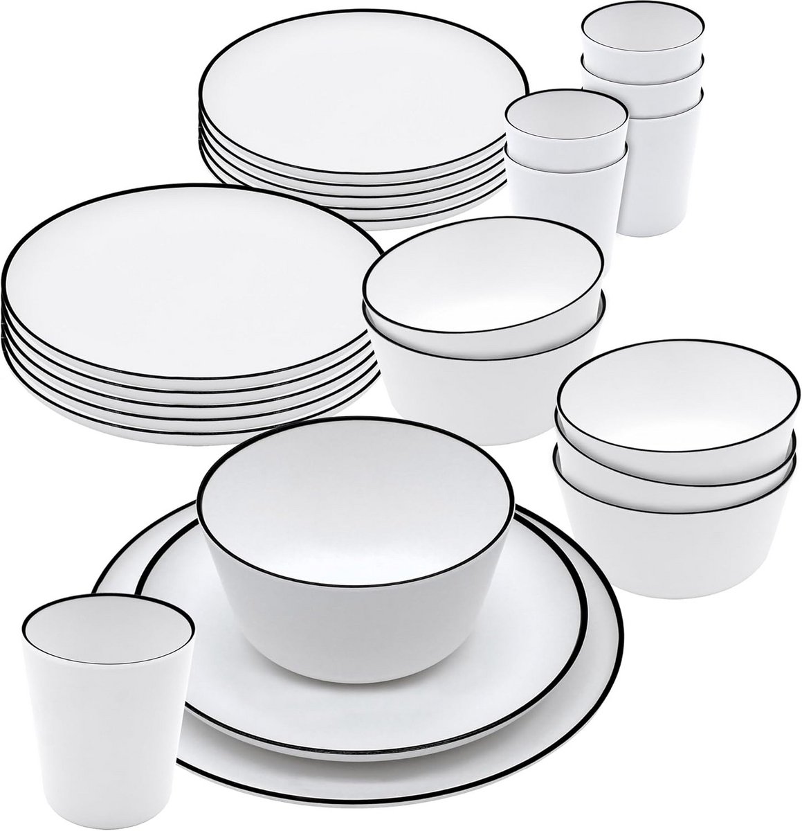 24-Delig Melamine Campingservies Set voor 4 Personen - Wit Vaatwasserbestendig