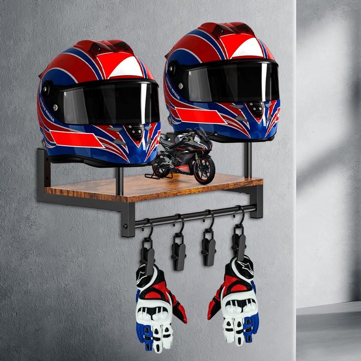 Houten Wandhouder voor Motorhelm en Jassen