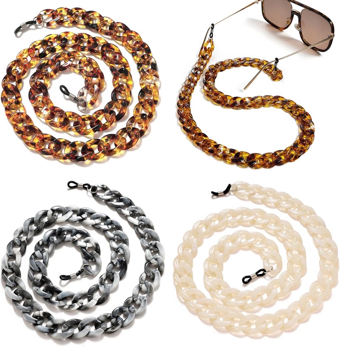 3x Acryl Brillenketting Set - Brilhouder en Zonnebrilkoord voor Dames en Heren