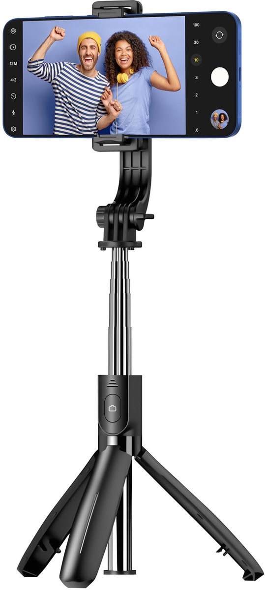 Blue Star, Bluetooth Selfiestick voor Smartphones met Statief en Draadloze Afstandsbediening, Zwart