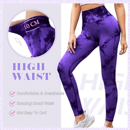 Dames sportlegging met hoge taille en sculpting effect - Zwart Lila tie dye — afbeelding 4