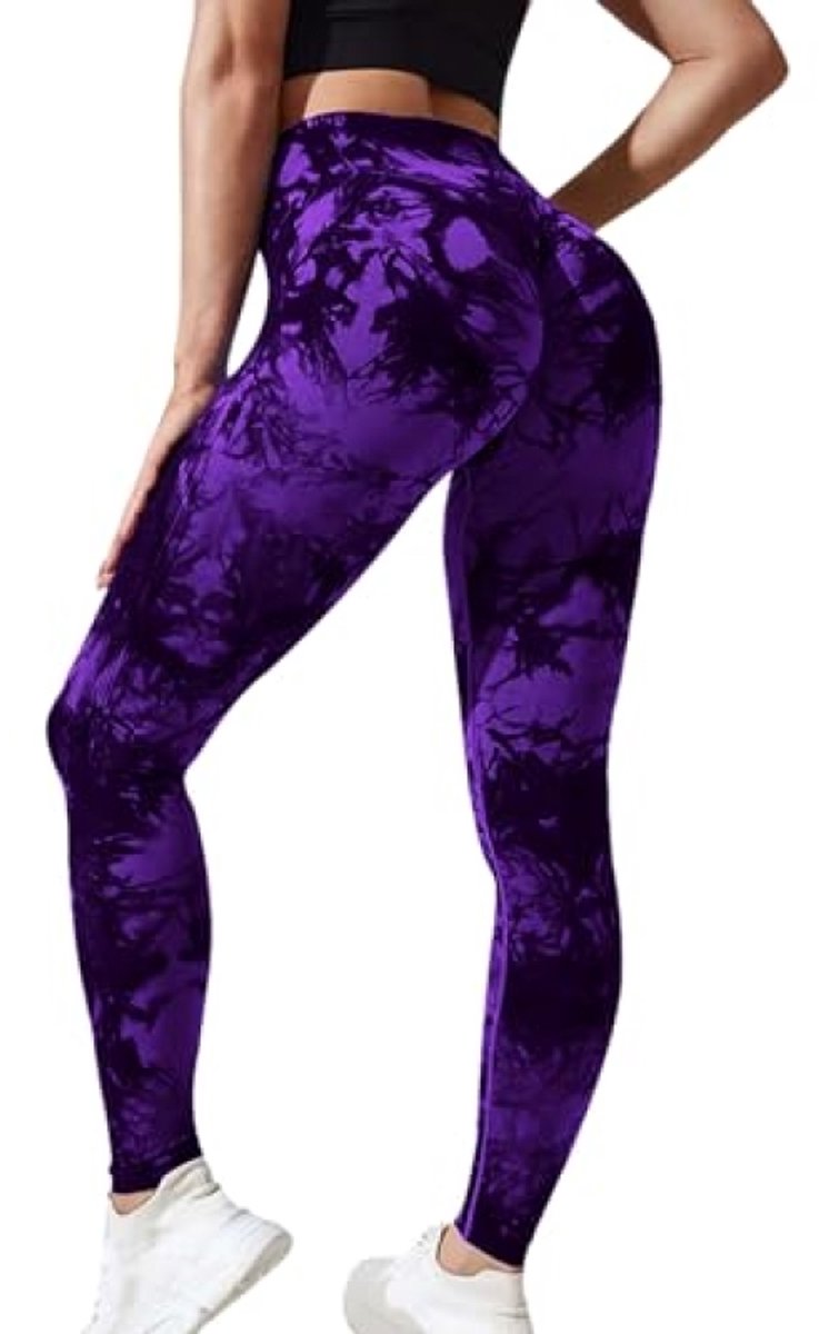 Dames sportlegging met hoge taille en sculpting effect - Zwart Lila tie dye