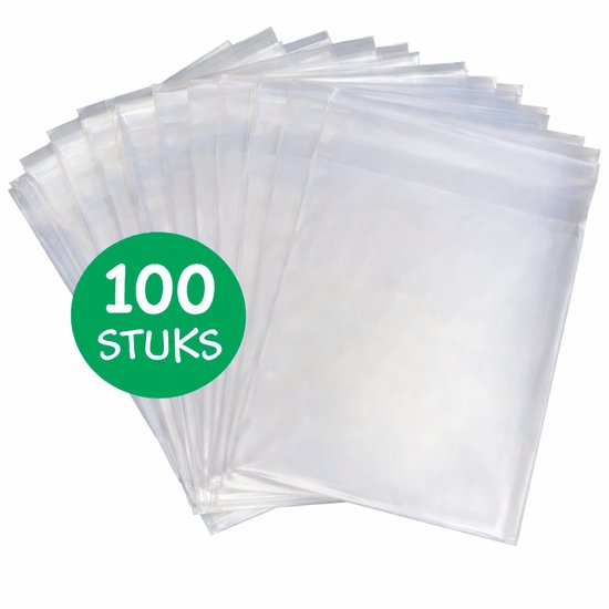Stapel van 100 transparante LDPE zakjes, 11,5 x 16 cm.