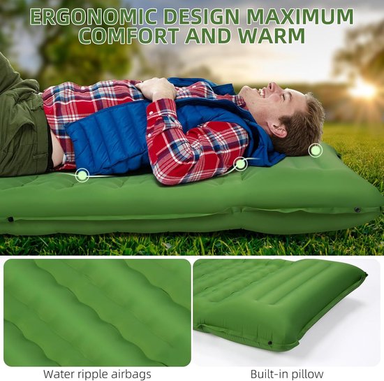 Zelfopblazend kampeermatras, draagbaar en compact, perfect voor buitenactiviteiten - donkergroen van Merkloos — afbeelding 3