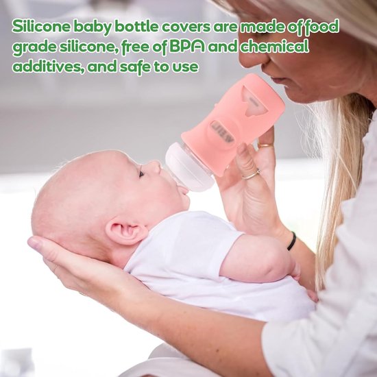 Siliconen Babyfleshulzen - 3 Stuks - BPA-vrij - Voor Glazen Flessen - Antislip Grip - Valbescherming - Isolerend - Wit/Roze/Groen - Flessenhoes - Babyvoeding - Voortreffelijk - Wasbaar - Anti-morsen - Isolerend - Roze, Groen & Wit van Merkloos — afbeelding 4