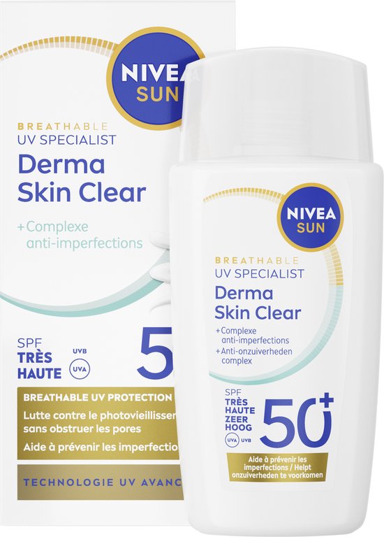 NIVEA SUN UV Face Derma Skin Clear Ultralichte Zonnebrand SPF50+ - Voor de onzuivere huid - met Niacinamide - Zonnebrandcrème - 40ml