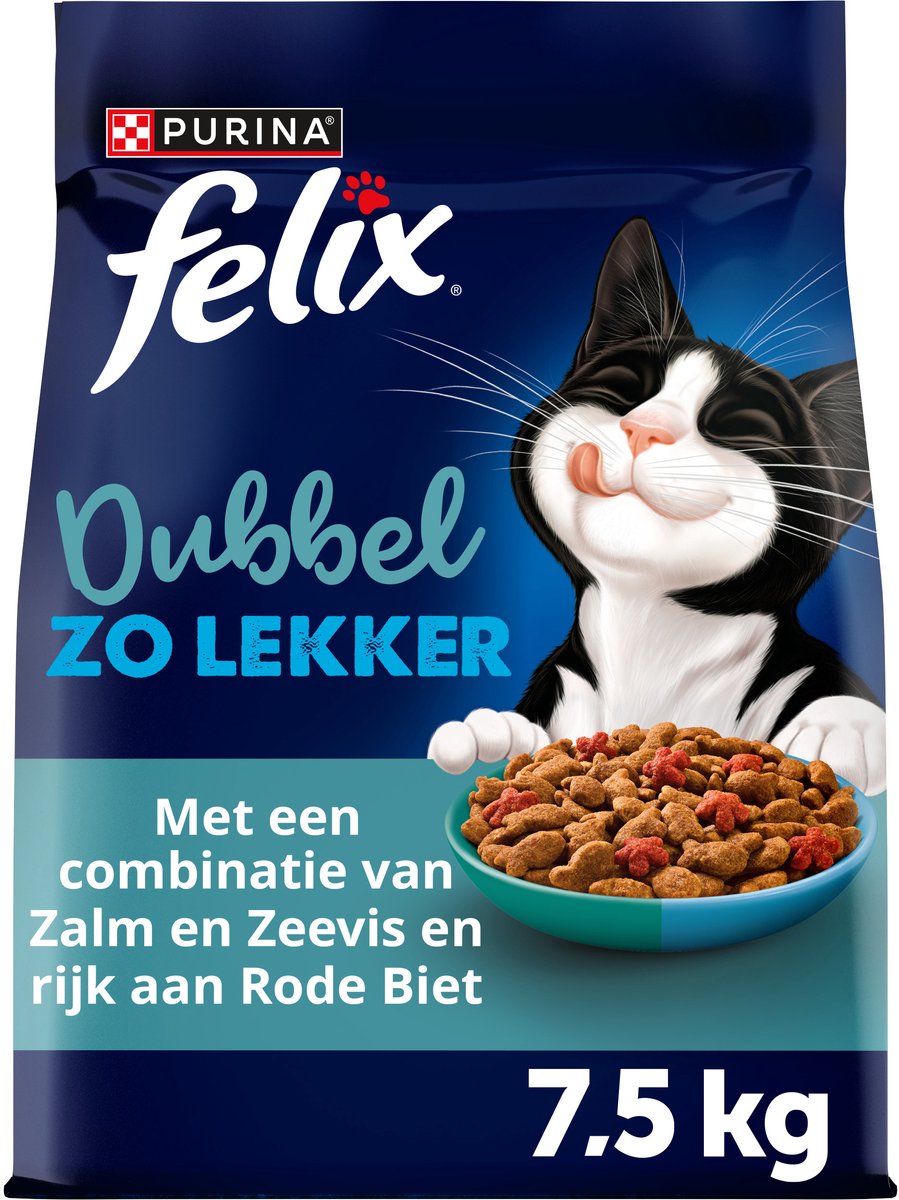 Felix Felix Dubbel Zo Lekker - Kattenvoer droogvoer - Mix van vis - 7.5kg