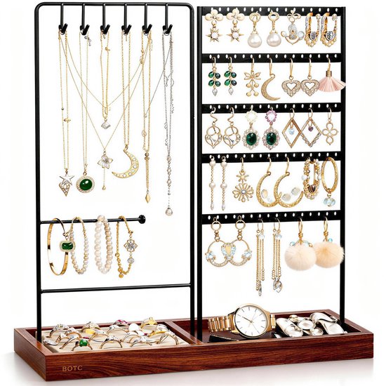 BOTC Sieradenhouder - Voor kettingen / armbanden / Oorbellen - Sieraden Organizer - Oorbellenrekje - Ketting houder - Zwart/Bruin