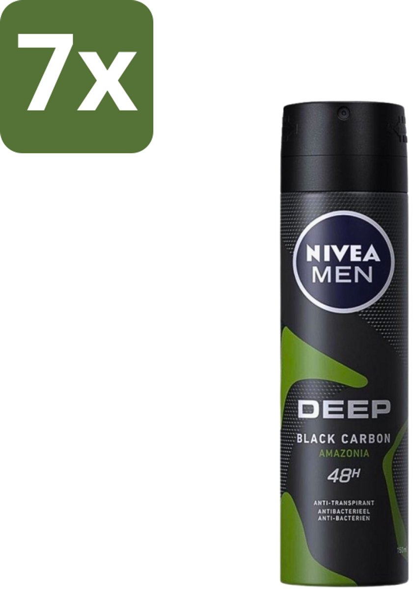Nivea - Men - Deodorant - Spray - Deep Black Carbon Amazonia - 150 ml - Bulkverpakking - 7 stuks
