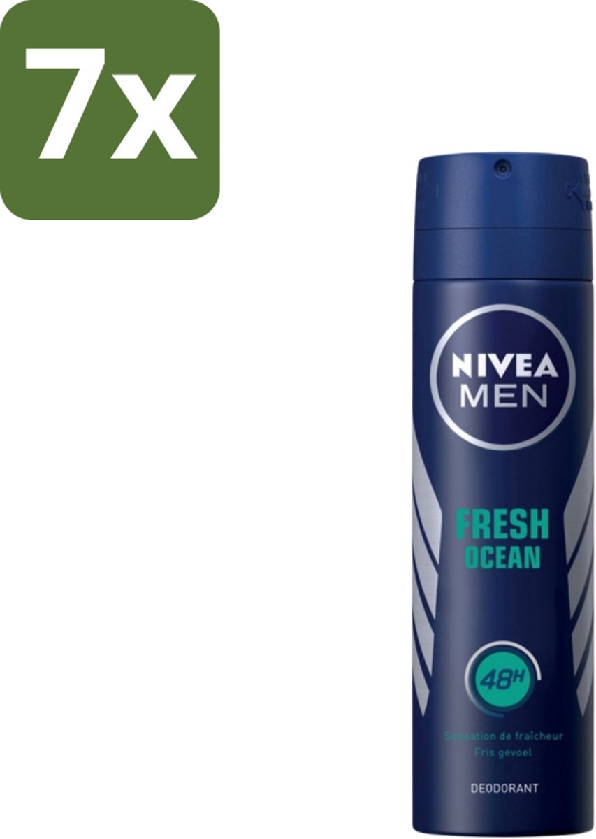 Nivea - Men - Deodorant - Spray - Fresh Ocean - 48 Uur Lang Werkend - 150 ml - Bulkverpakking - 7 stuks