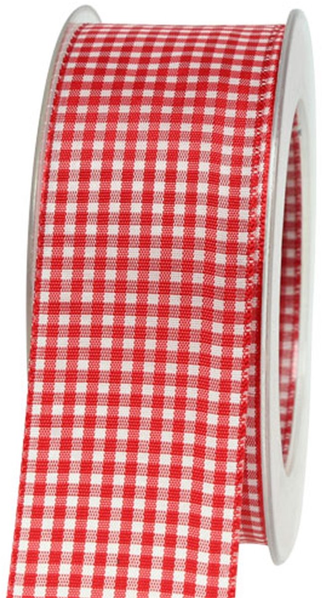 Cadeaulint met rand 40mm 20m rood geruit