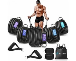 PREMIUM Weerstandsbanden set met Handvatten inclusief 4 weken durend ONLINE trainingsschema - Weerstandselastiek - Resistance band - Fitness elastiek - Elastische banden | Vitalic