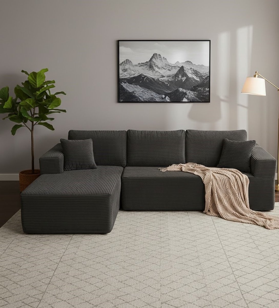 Luxe Modulaire L-Vormige Hoekbank met Slaapfunctie en Chaise Longue Links – Extra Diepe Zi