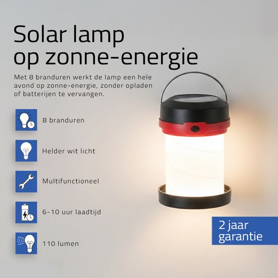 Solar led kampeerlamp 'Explorer' - Opvouwbare outdoor lamp voor op tafel - Buitenlamp op zonne-energie - Zaklamp - Camping verlichting van Lunson — afbeelding 5