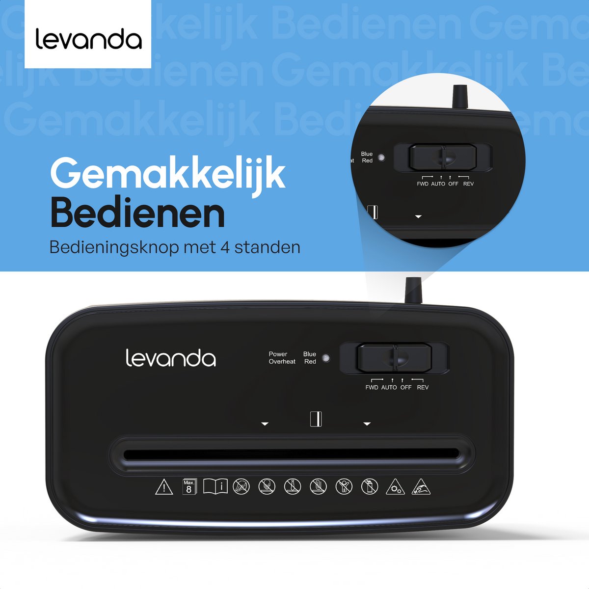 Papierversnipperaar - 14L - 8 A4 vellen - Zwart - Levanda thumbnail 3
