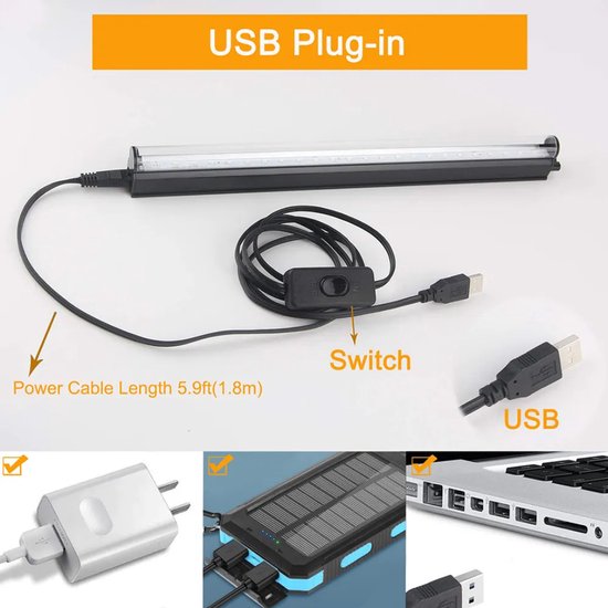 2-delige set LED-blacklightstrips, 5W 28cm USB UV-blacklightbuis, glow-in-the-dark feestartikelen voor Halloween-decoraties, kamers, posters, urinedetectie — afbeelding 2