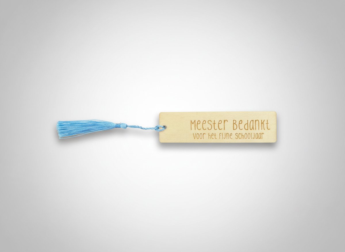 Hip met Pit Creaties Boekenlegger Meester - Houten met flos - 9x3 cm - "Bedankt voor het fijne schooljaar" - Cadeau meester