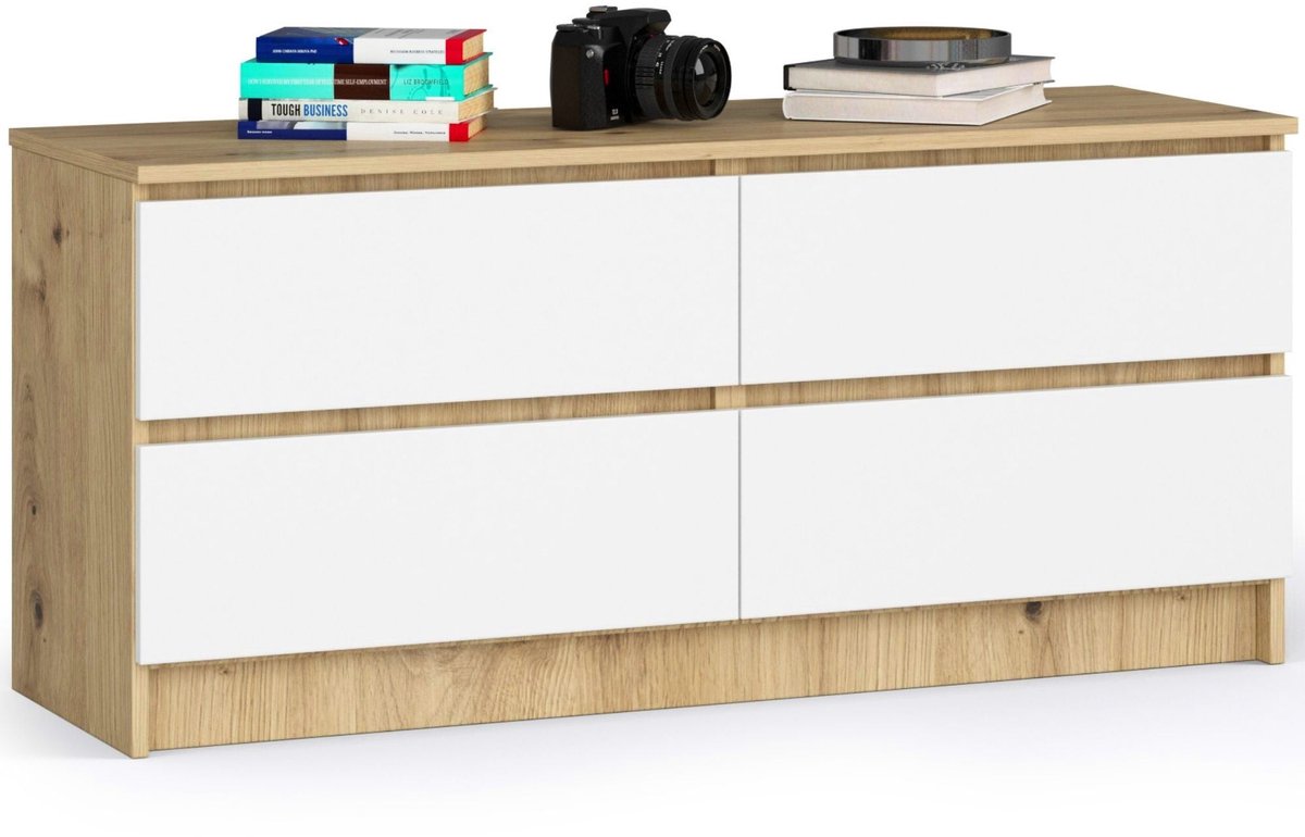 Ladekast K120 met 4 Lades / AKORD Furniture Factory / Artisan Eik - Wit / 120 x 55 x 40 cm