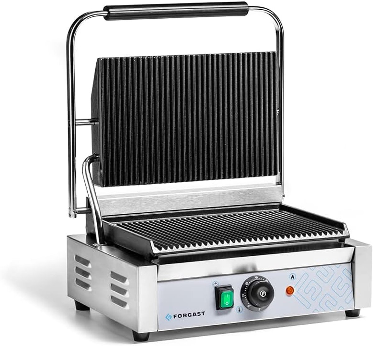 Contactgrill - Panini grill - Snel grillen - Gietijzeren platen - 50-300 graden - Zilver