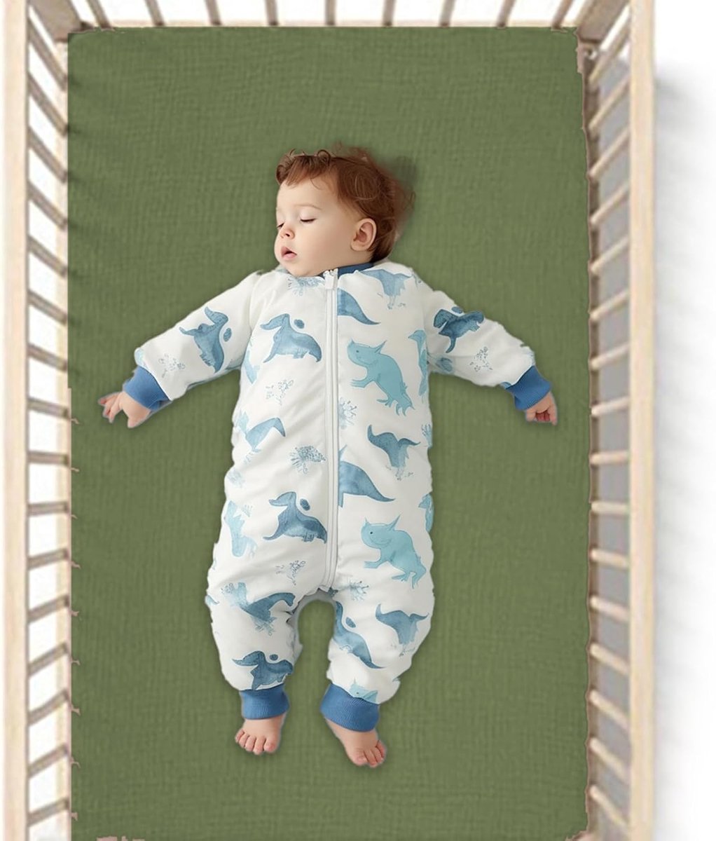 Babybedlakens - Wieg Lakens - Zachte Slaapomgeving - Ademend Gaas Materiaal - Tot 39 Inch - Legergroen
