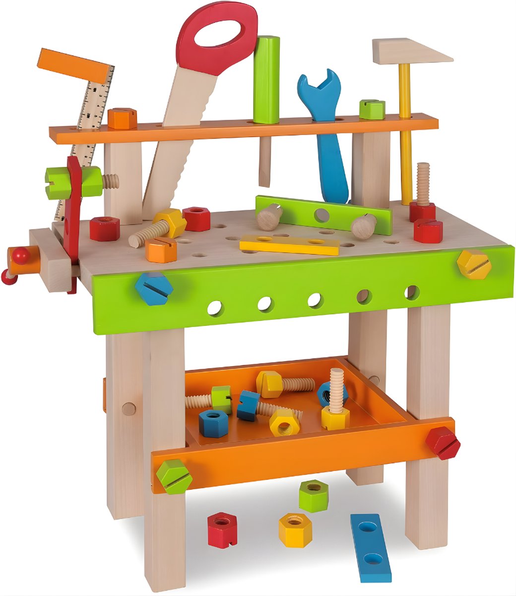 DnA® Kinderspeelgoed - Houten Speelgoed - Werkbank Kinderen - Werkbank Speelgoed - Veelkleurig - 10cm x 29cm x 39cm