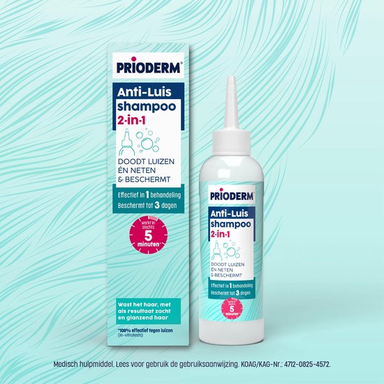 Prioderm Anti-Luis shampoo 2-in-1 - Doodt hoofdluizen en neten effectief in 1 behandeling - Werkt in 5 minuten - Handige applicator - Vanaf 1 jaar - 100ml