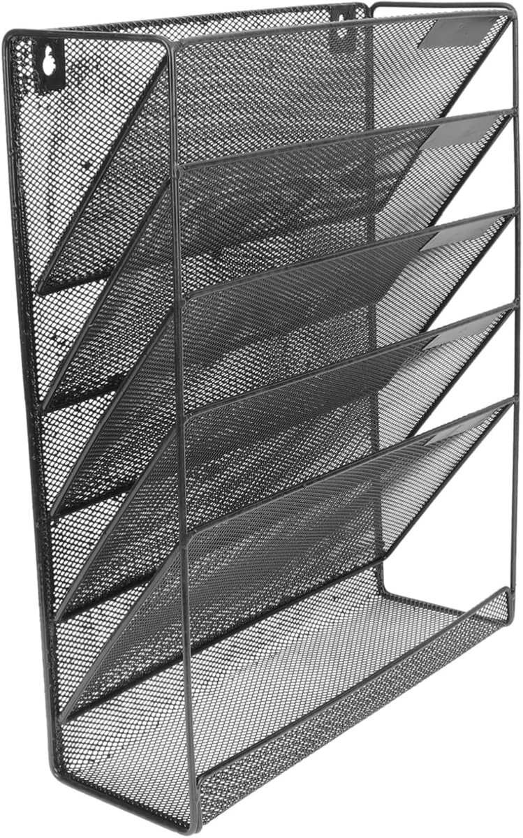 Metalen Wandhouder - Documenten Organizer - Kantoor Opslag - Vijf Lagen - 41x32.5cm - Zwart