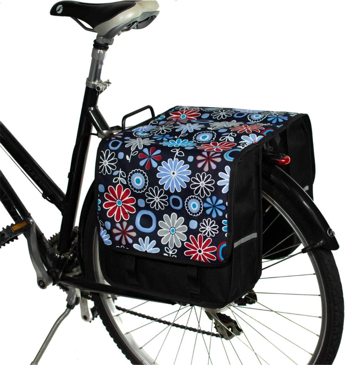 SVN® Fietstassen met Bloemen - Voor Achterfietsdragers - Fietstassen Dubbel Waterdicht – Zwart - 13cm x 32cm x 32cm