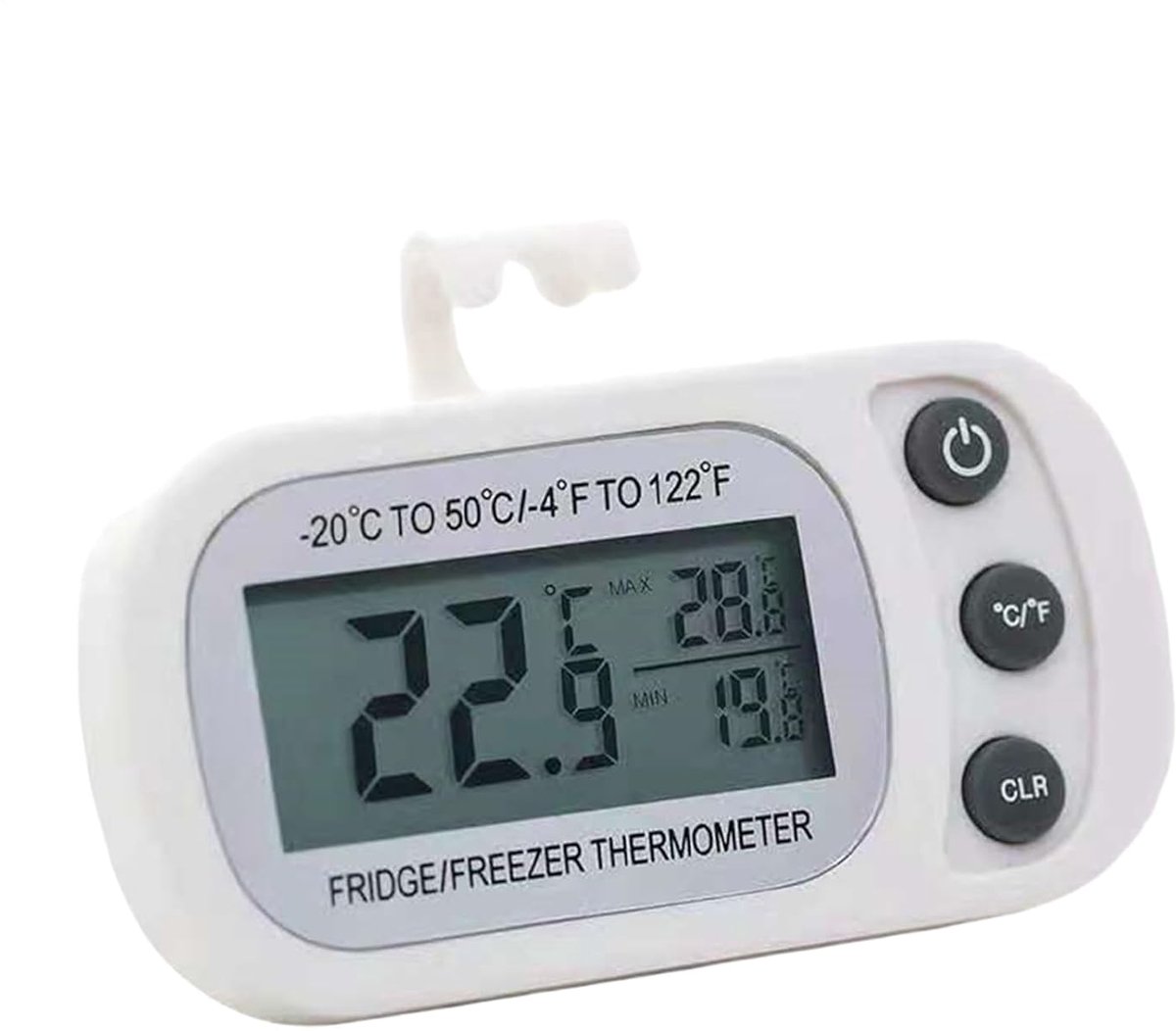 Koelkastthermometer - Digitale Meetinstrument - Temperatuur Bewaken - Max Min Functie - 9x7x3 cm - Wit