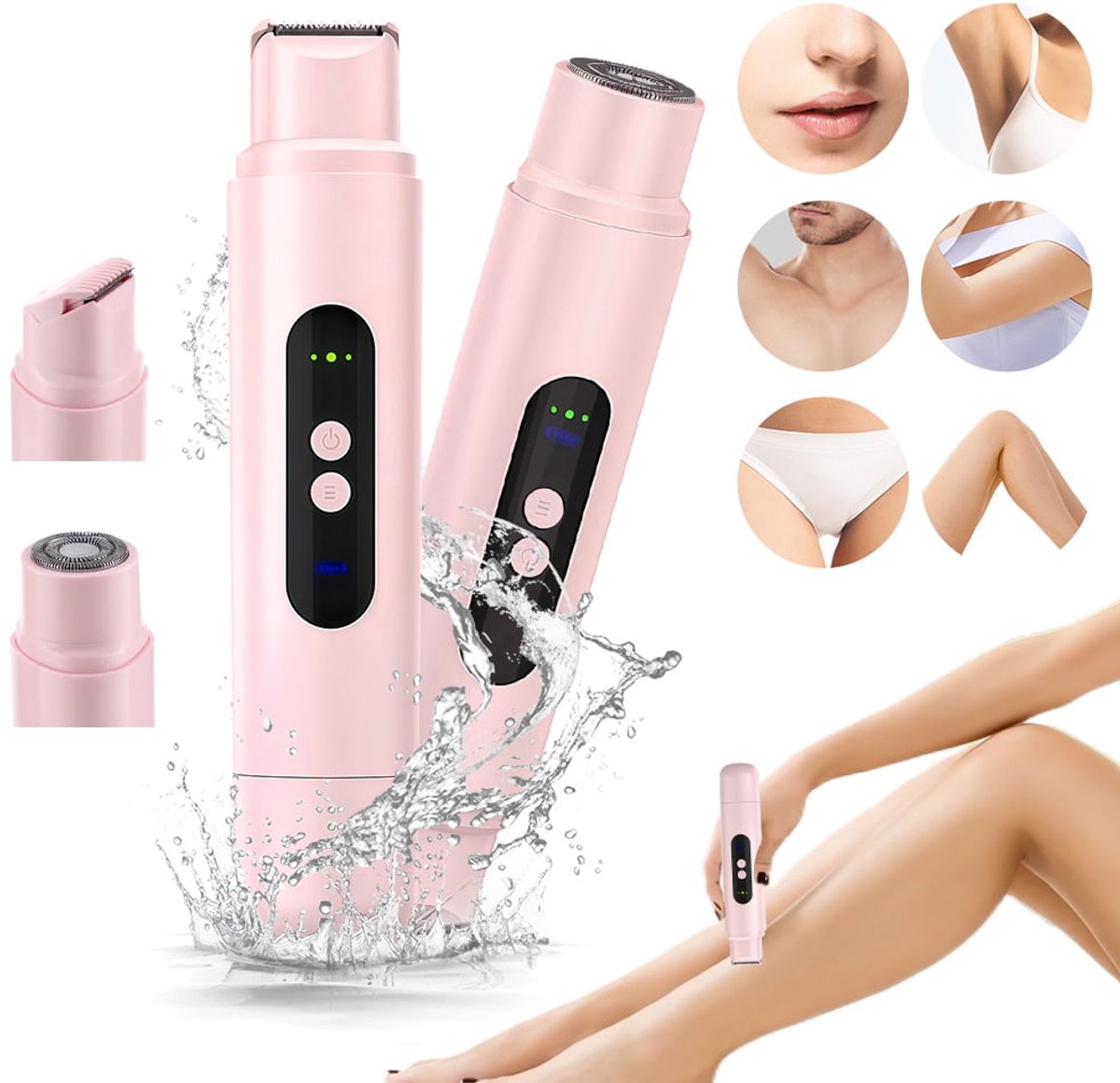 Body Trimmer - Elektrisch Scheerapparaat - 2-in-1 - Voor Lichaam En Intieme Zone - Volledig Afspoelbaar - Roze