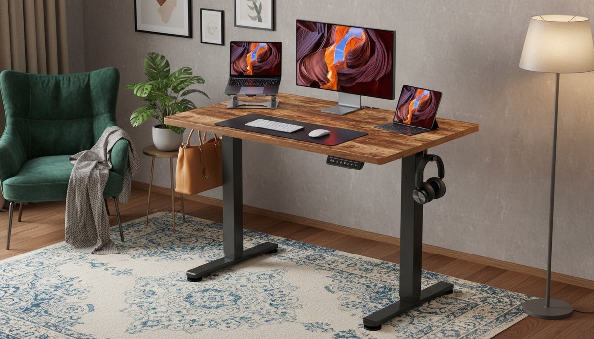 Elektrisch Zit-Sta Bureau Casa Velluto Elevare Vintage 100x60 cm – Hoogte Verstelbaar 72-118 cm – 4 Geheugenstanden – Ergonomisch Bureau Vintage – Stil Motor Systeem – 80kg Draagvermogen
