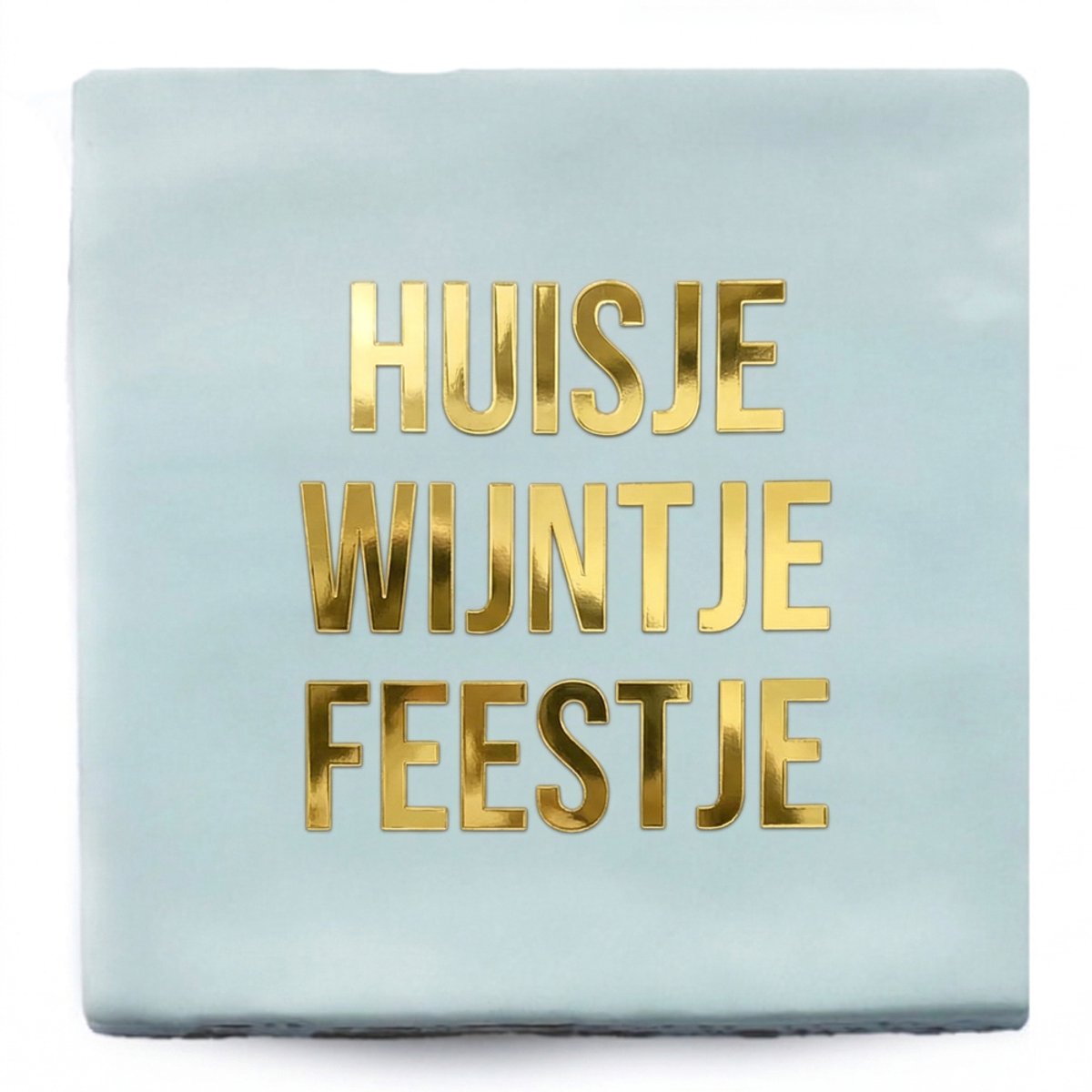 Snoes luxe Spaanse tegel 10x10 cm – Huisje Wijntje Feestje – wit met chrome goud tekst – i