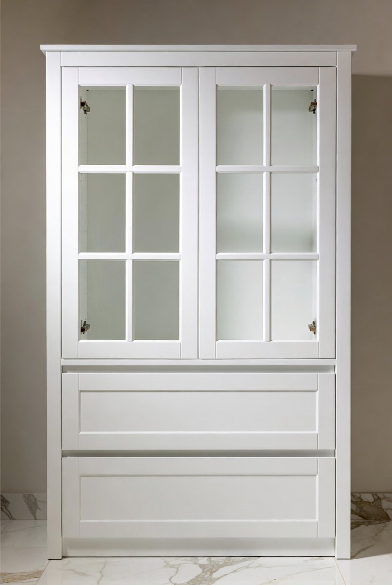 Elegante Spiegelkast met Laden en Planken – 90x180x50 cm – Tip-On Systeem – Witte Moderne 