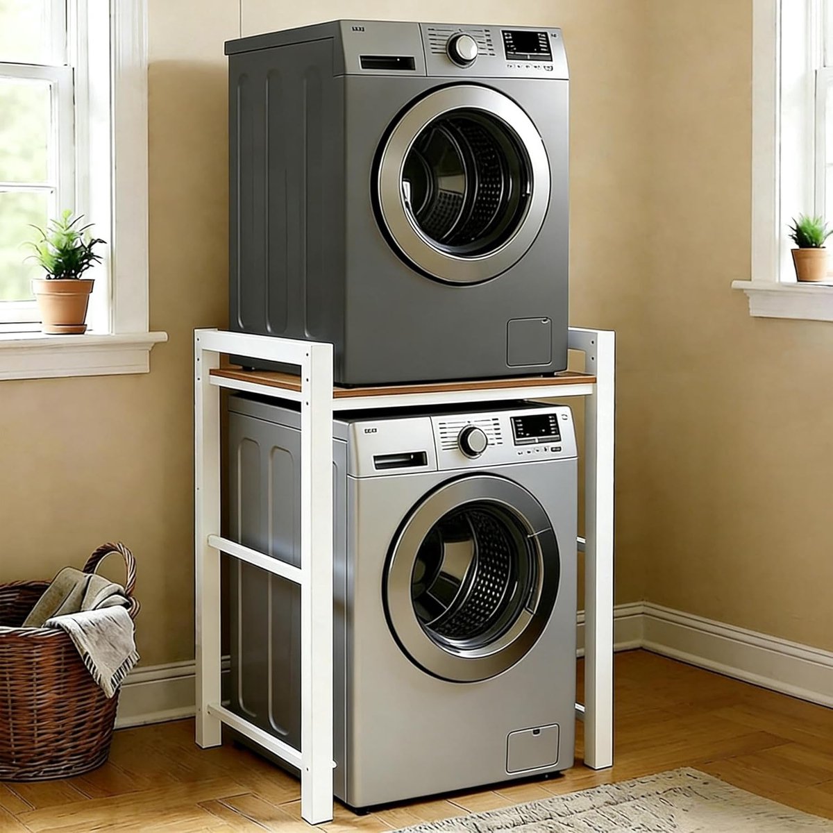 Wasmachine Verhoger - Was Toren - Ruimte Besparen - 3 Verstelbare Planken - 65x55x105 cm - Wit