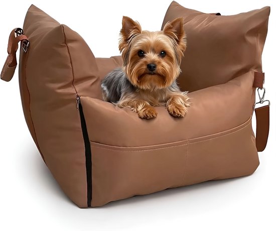 Goldcave Lit pour Chien pour Voiture - Version Luxe Extra Doux - Siège Auto pour Chien - Panier de Voiture - Lit pour Chien - Marron