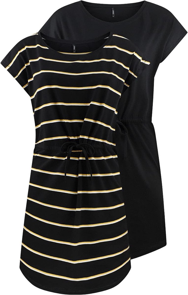 Dames Jurk - Casual Zomerjurk - Dagelijks Gebruik - Dubbel Pack - Lengte 95cm - Gestreept