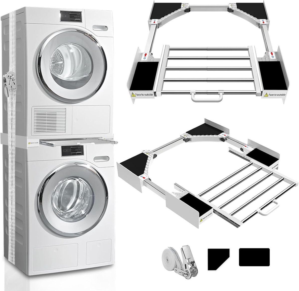 Luxevi Universeel Tussenstuk Wasmachine en Droger - Inclusief droogrek - Stapelkit Wasmachine Droger - Universeel - Wit