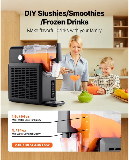 Deliqa Slushmaker - slush machine - slushie maker - 2.6 liter - geen ijs nodig - ijsdrank machine - ijskoude drankjes - zelfreinigend systeem - cocktails/smoothie/milkshakes/slush puppy - 5 niveaus van Merkloos — afbeelding 2