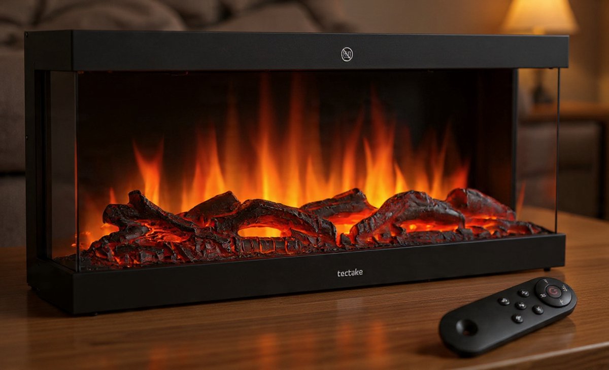 Elektrische Wandhaard 91,4 x 38 cm – Sfeerhaard met 3D Vlammen, 9 Kleuren & App Bediening – 900W/1800W Verwarming met Thermostaat, Timer & Afstandsbediening – Modern Zwart – Arqam