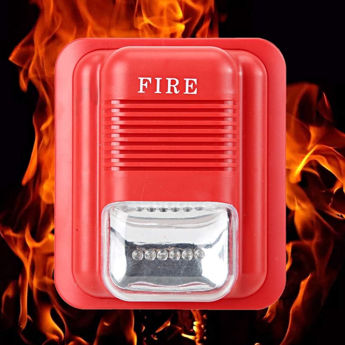 Alarm Sirene - Geluid Licht Waarschuwing - Brandbeveiliging Systeem - Drie Keuzetonen - 134 x 115 x 48 mm - rood
